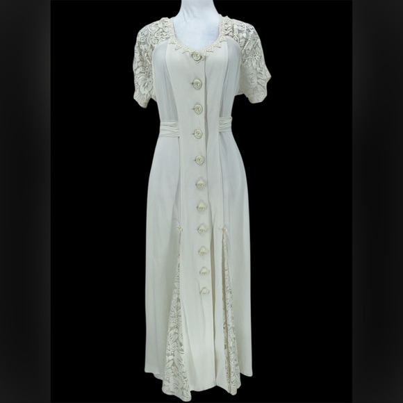 Karen Alexander Vintage Lace Maxi Dress Ivory Size 8 - Picture 4 of 15